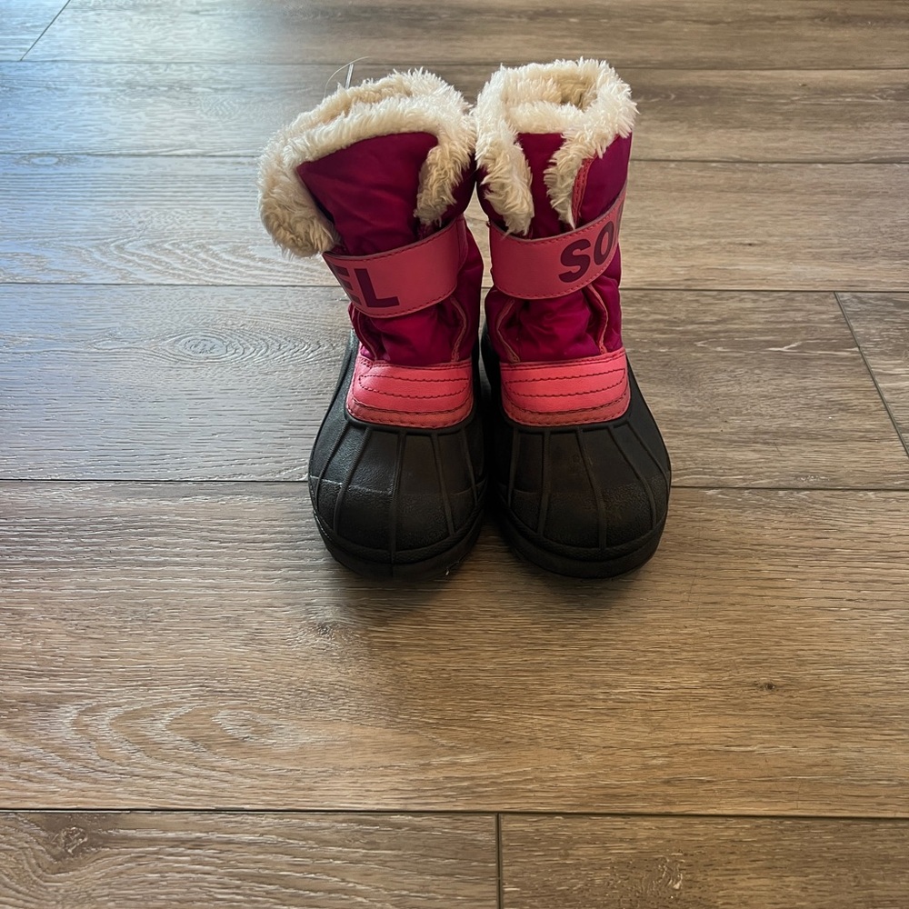 Pink and Black Sorel Snow Commander Boots